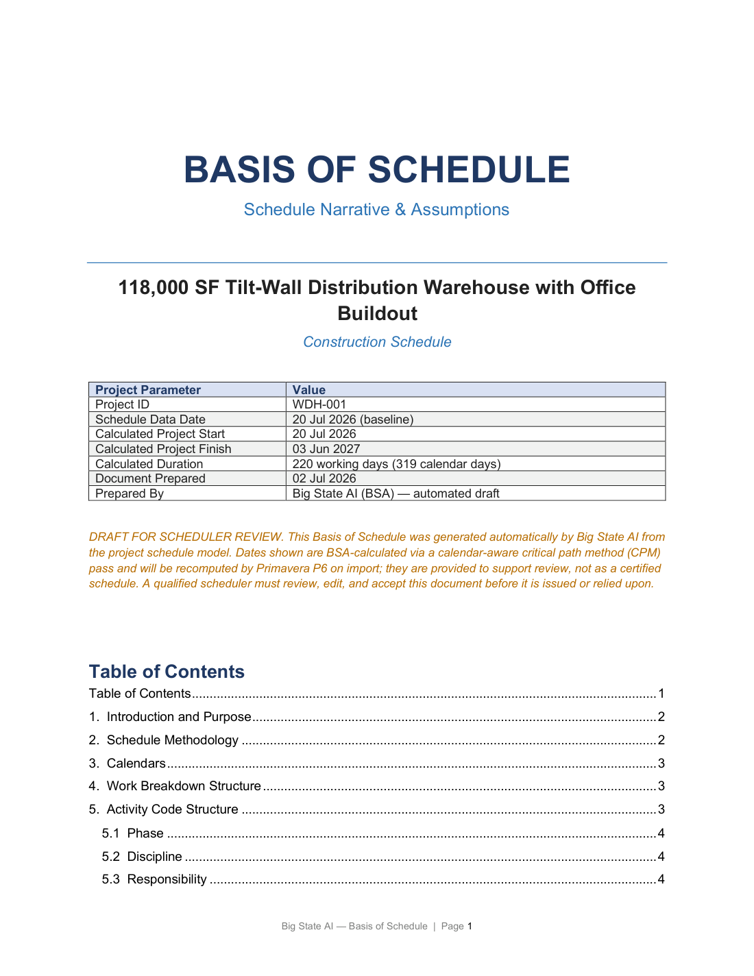 First page of the Basis of Schedule document
